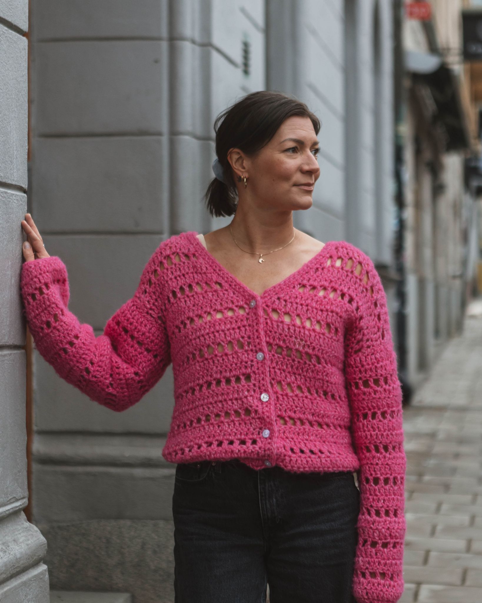Hailey - Kort virkad Kofta - Rosa main image 0